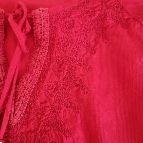 vintage Y2K embroidered red long sleeve peasant blouse top - Picture 4 of 7